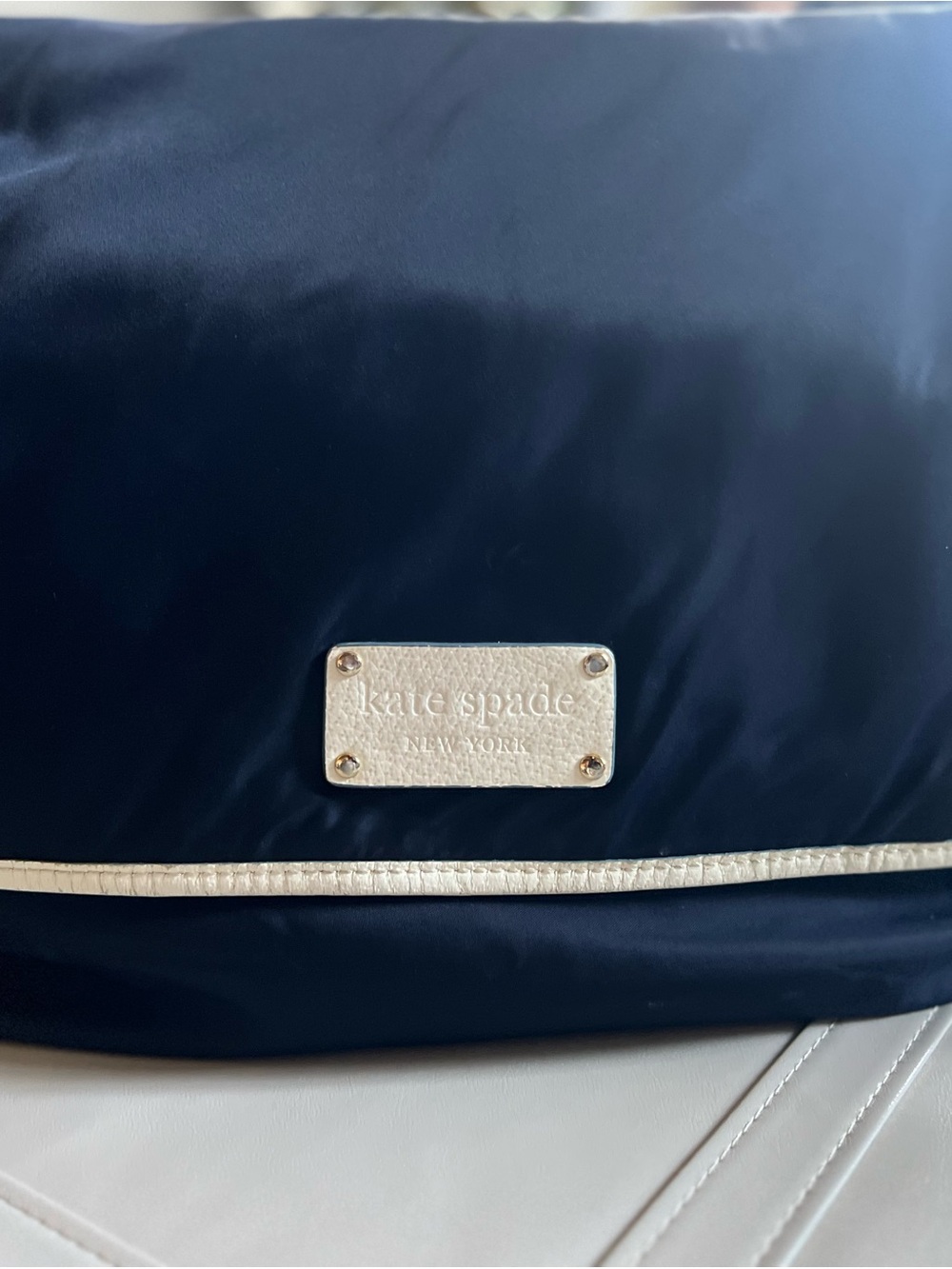 kate spade Navy and White Baby Bag with Logo Plaque